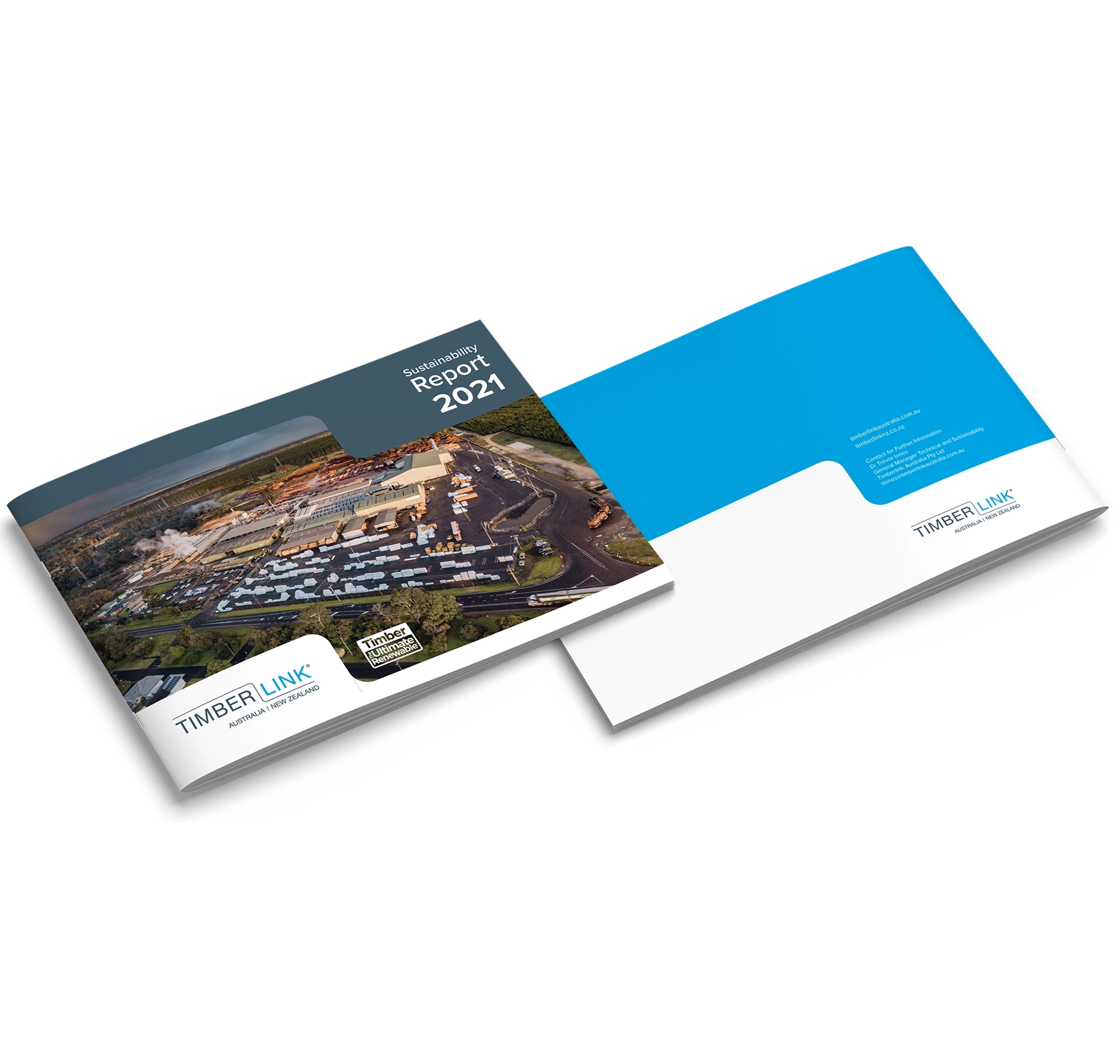 Two timberlink product brochures side by side showing front and back cover