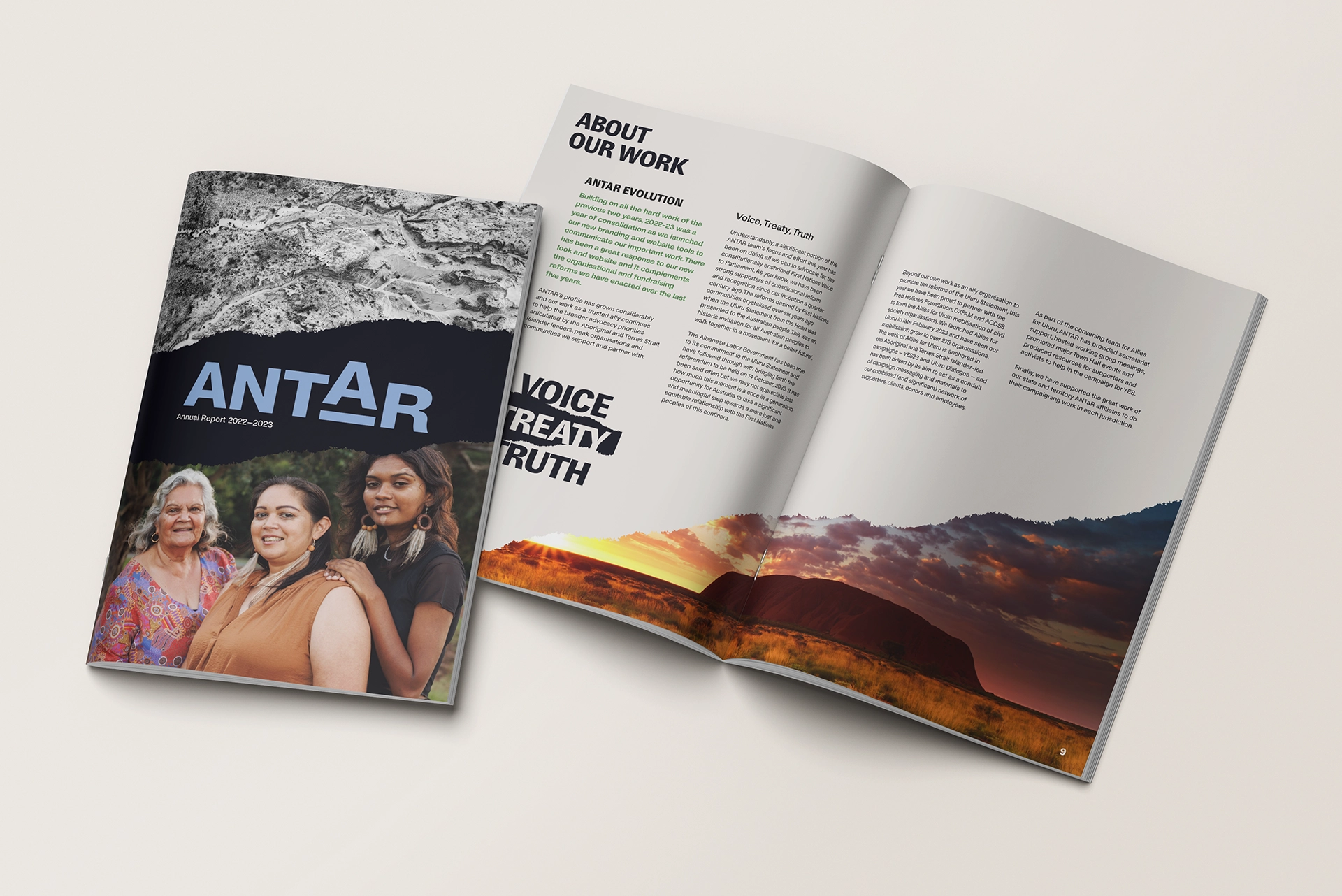 Two magazines one showing the cover while the other is open to an interior page